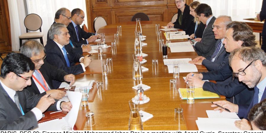 PARIS, DEC 09: Finance Minister Mohammad Ishaq Dar in a meeting with Angel Gurria, Secretary General, Organization for Economic Cooperation and Development (OECD).=DNA PHOTO