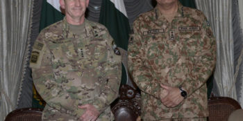 RAWALPINDI, DEC 14: Chief of Army Staff Gen Qamar Javed Bajwa meets General John Nicholson, Commander Resolute Support Mission in Afghanistan on Wednesday.=DNA PHOTO