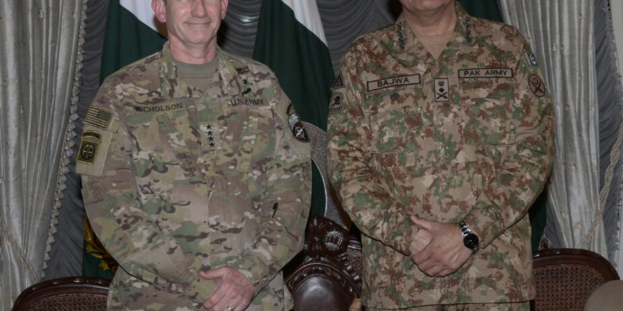 RAWALPINDI, DEC 14: Chief of Army Staff Gen Qamar Javed Bajwa meets General John Nicholson, Commander Resolute Support Mission in Afghanistan on Wednesday.=DNA PHOTO