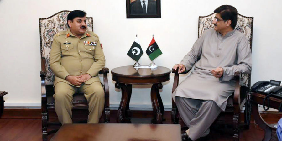 KARACHI, APR 01: FWO Direct General Lieutenant General M. Afzal in a meeting with Chief Minister Sindh Syed Murad Ali Shah, on Saturday.=DNA PHOTO