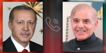 Turkish President Tayyip Erdoğan greets Shehbaz Sharif