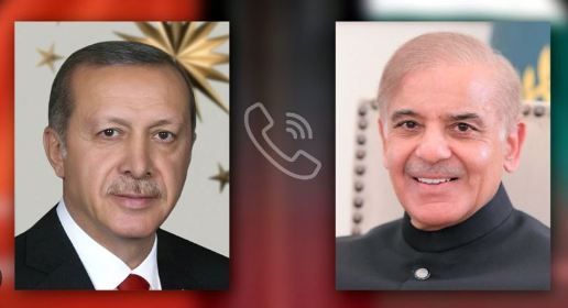 Turkish President Tayyip Erdoğan greets Shehbaz Sharif