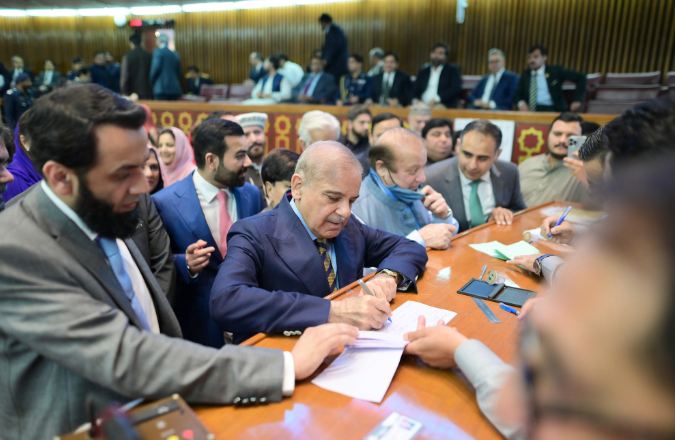 Shehbaz Sharif casts his vote in Senate election