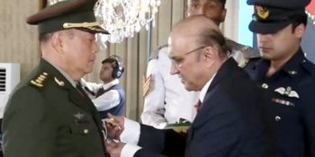 President Zardari confers Nishan-i-Imtiaz (Military) award on Chinese General Li Qiaoming