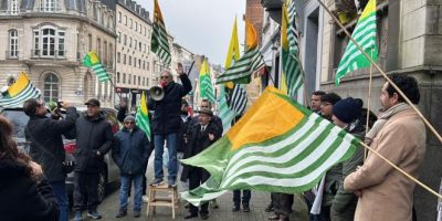 KCEU holds protest in front of Indian Embassy in Brussels on Republic Day