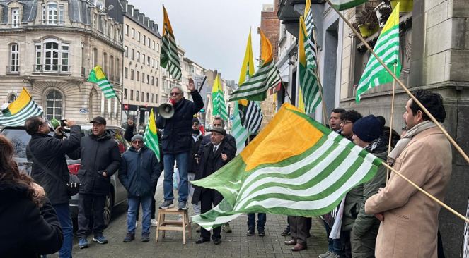 KCEU holds protest in front of Indian Embassy in Brussels on Republic Day