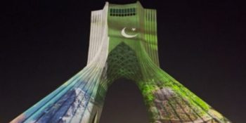 Tehran's Azadi Tower lights up in green and white ahead of Pakistan Day