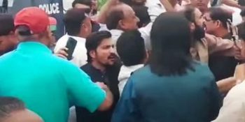 Scuffle erupts during Aleema Khan's media talk outside Adiala Jail