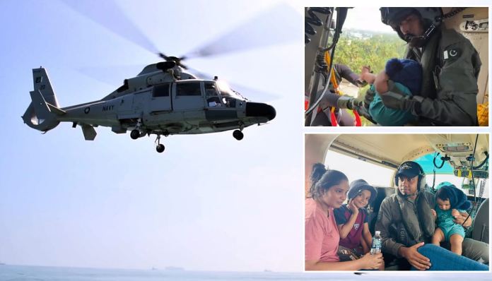 Pakistani Navy evacuates family with baby from Sri Lankan floods
