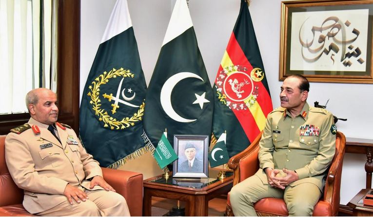 Saudi Land Forces Commander meets COAS Asim Munir at GHQ