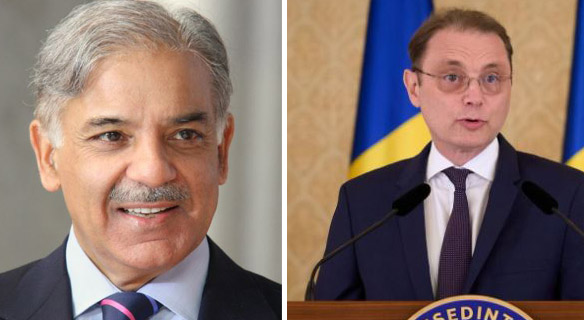 PM Shehbaz Sharif greets Romanian Prime Minister Luca Niculescu